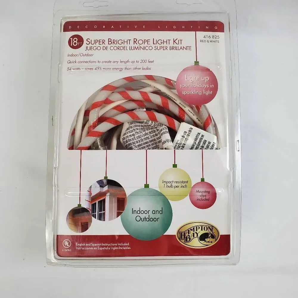 Hampton Bay 18FT Super Bright Rope Light Kit Red White Indoor Outdoor Holiday 41